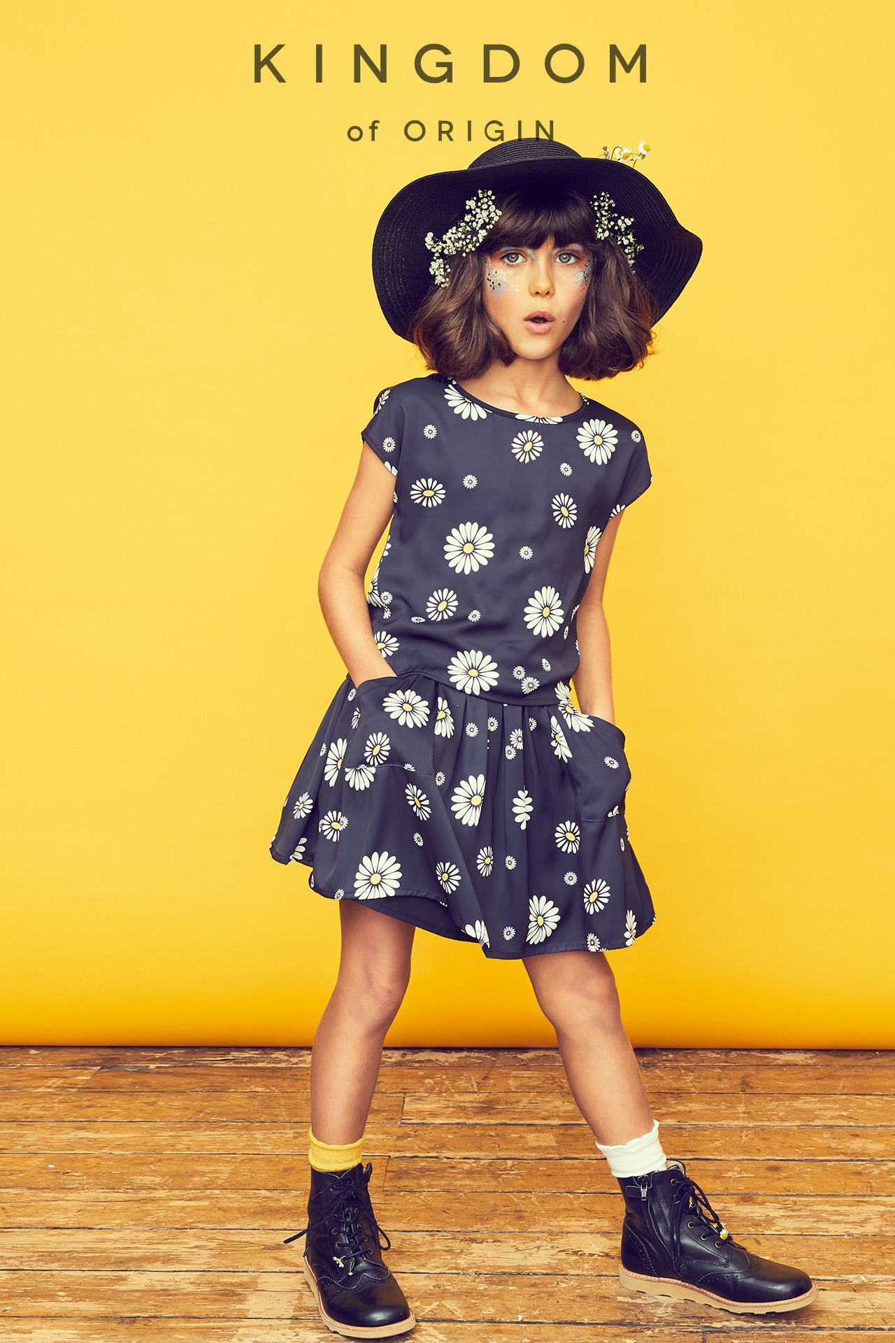 KOO girl kids fashion dancing in hat and floral boho dress
